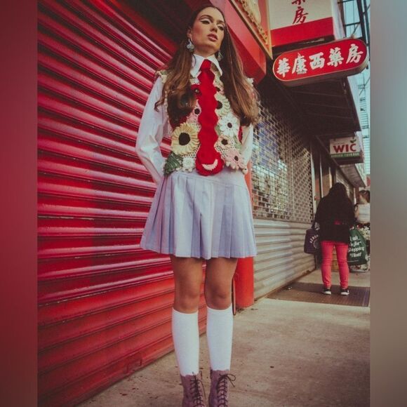 NWT The Waking Insects Pleated Irises Mini Skirt - Picture 3 of 9